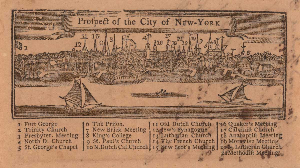 "Prospect of the City of New York" (Panorama de la ciudad de Nueva York). Imagen a través de JCB Library.