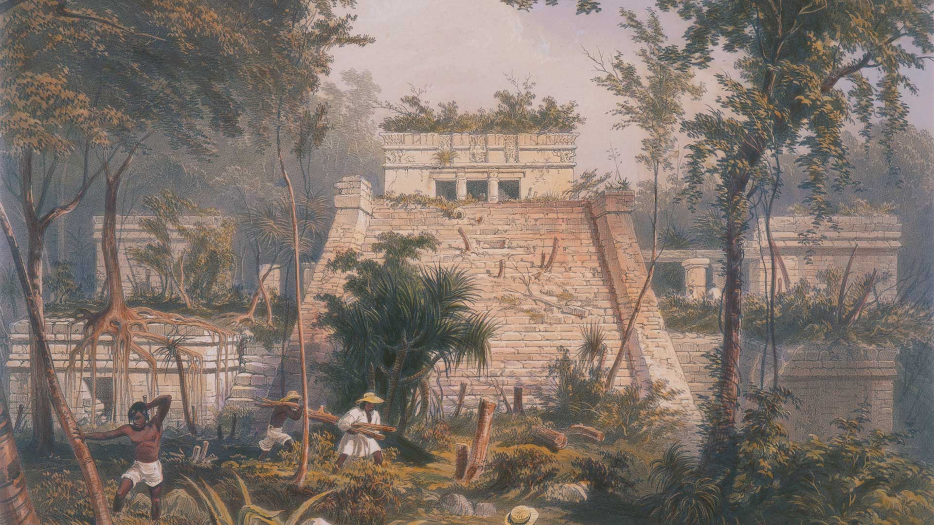 "Castle at Tuloom"(Castillo en Tulum) por Frederick Catherwood. Imagen a través de Archive.org