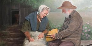 "Mary Whitmer and Moroni" (Mary Whitmer y Moroni por Robert T. Pack