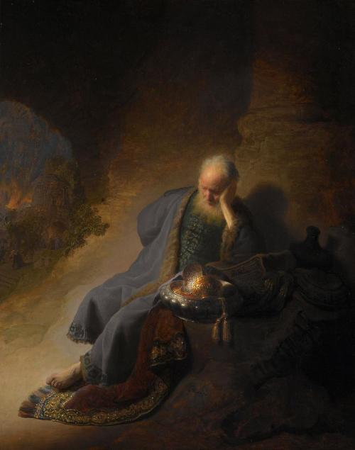 Jeremiah Lamenting the Destruction of Jerusalem (Jeremías lamentando la destrucción de Jerusalén) por Rembrandt van Rijn. Imagen a través de Wikipedia