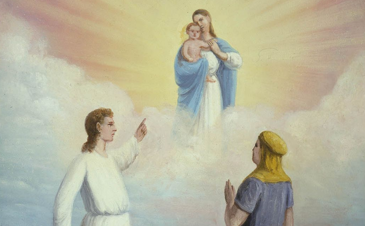 "Nephi’s Vision of the Virgin and the Son of God" (La visión de Nefi de la virgen y el Hijo de Dios) por C. C. A. Christensen, a través de history.lds.org.