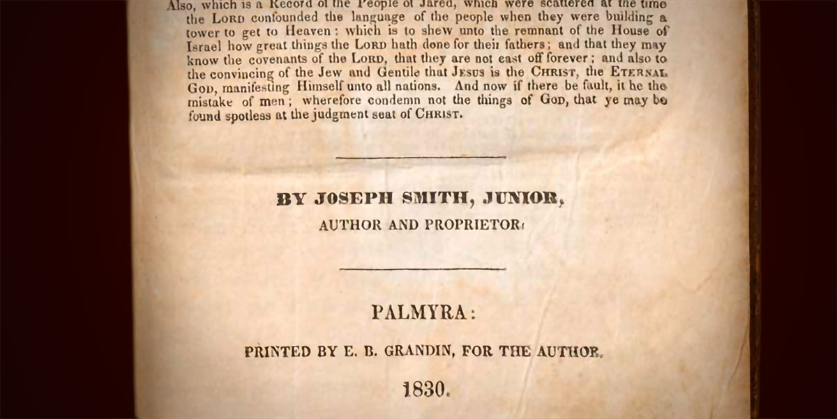 Portada del Libro de Mormón de la edición de 1830. Imagen a través de history.lds.org