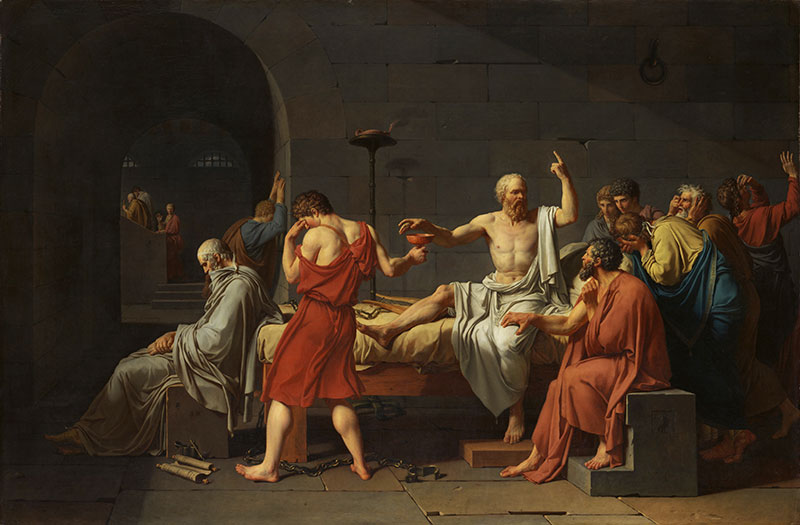 The Death of Socrates (La muerte de Sócrates) por Jacques-Louis David. Imagen vía Wikimedia Commons