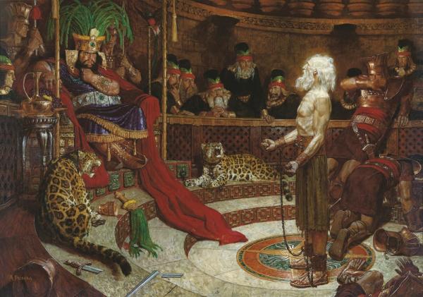 "Abinadi Appearing Before King Noah" (Abinadí compareciendo ante el rey Noé) por Arnold Friberg