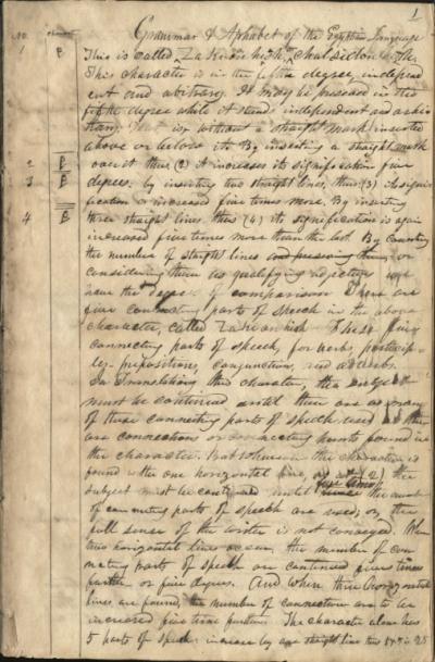 Imagen de la gramática y alfabeto de lectura egipcia. Imagen a través de Joseph Smith Papers