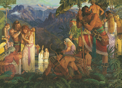 Alma Baptizes in the Waters of Mormon (Alma bautiza en las Aguas de Mormón) por Arnold Friberg