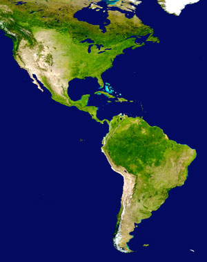 Imagen satelital de las Américas. Imagen vía Wikimedia commons