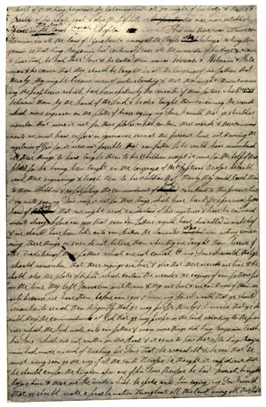 Imagen del Manuscrito de la Impresora del Libro de Mormón, con Mosiah Chapter III (Mosíah Capítulo III) resaltado