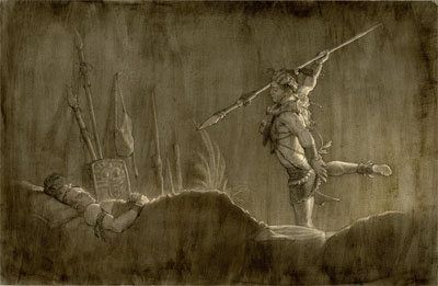 Teancum Slaying Amalickiah (Teáncum matando a Amalickíah) por Joseph Brickey