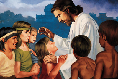 "Christ Blessing the Nephite Children" (Cristo bendice a los niños nefitas) por Ted Henniger