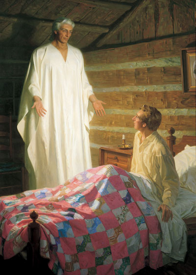 "The Angel Moroni Appears to Joseph Smith" (El ángel Moroni aparece a José Smith) por Tom Lovell