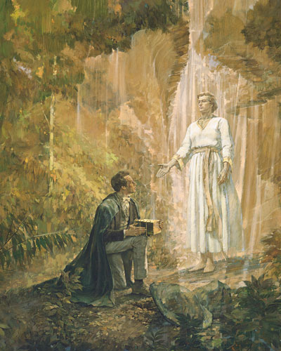 "Joseph Smith Receives the Gold Plates" (José Smith recibe las planchas de oro) por Kenneth Riley